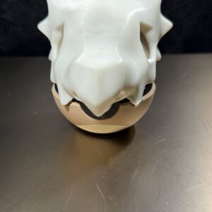 Tan and white 3D printed display ball with large bone helmet design by MHDesigns LLC