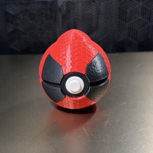 Red and black 3D printed masked character display ball by MHDesigns LLC