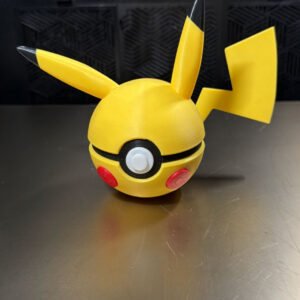 Yellow 3D printed character display ball with long ears and lightning tail by MHDesigns LLCYellow 3D printed character display ball with long ears and lightning tail by MHDesigns LLC