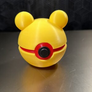 Yellow and red 3D printed bear character display ball with round ears by MHDesigns LLC