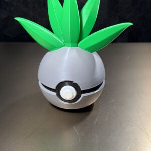 Silver and green 3D printed display ball with large leaf top by MHDesigns LLC